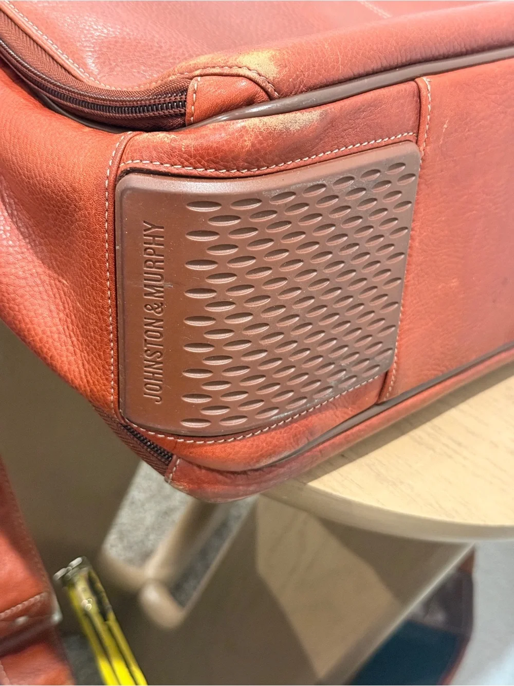 Johnston & Murphy Men's Distressed Leather Briefcase in Burnt Copper